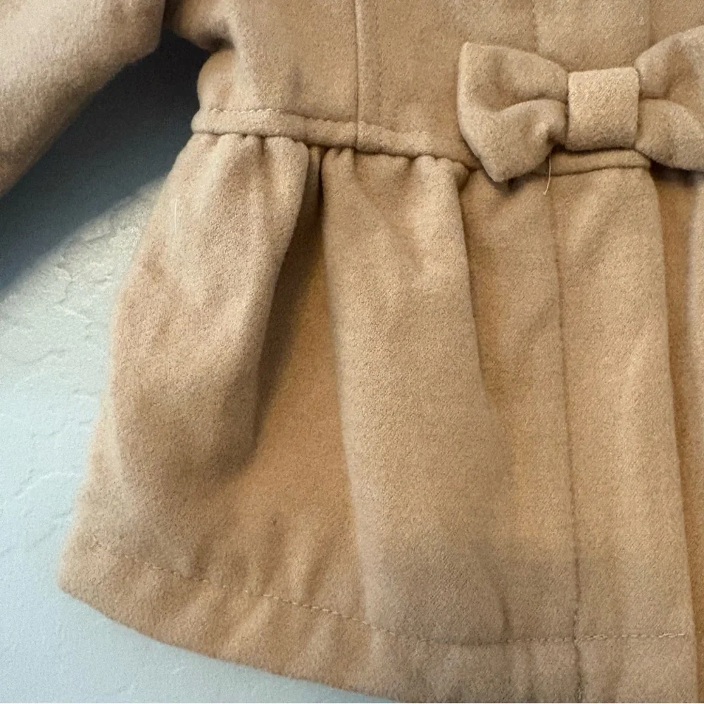 Old Navy baby girls camel brown colored pea coat with bow detail 6-12 months